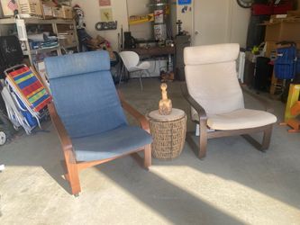 Pair of IKEA POÄNG Armchairs + Woven Accent Table Set Furniture