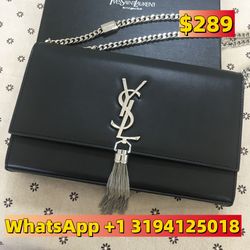 Saint Laurent SUNSET Medium Chain Bag Black Smooth Leather D420W Gold Chain