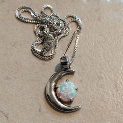 Opal Crescent Moon Necklace