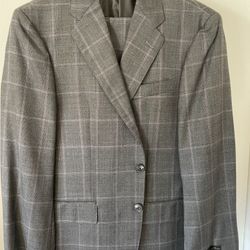Jos. A. Bank Reserve Collection Suit 38S / 31W – Grey with Purple Windowpane 100% Wool