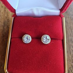 Stud Earrings Sterling Silver Gold Plated Cubic Zirconium