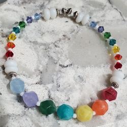Rainbow Quartz And Crystal Handmade Beaded Bracelet 