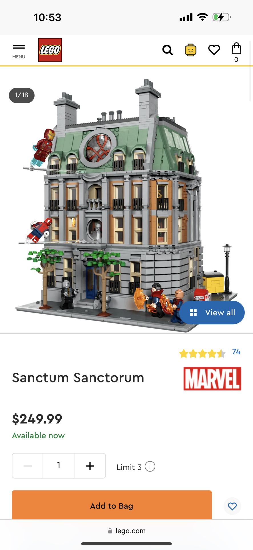 LEGO Marvel The Infinity Saga Sanctum Sanctorum Set 76218 - 18+ |76218 | 2708 pcs
