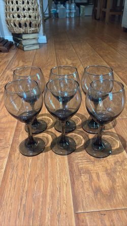 Beautiful Set of Smoky Gray Wine Glasses (Set of 6)