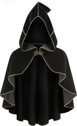 Renaissance Cloak Women Medieval Short Cape with Hood Gold Trim Victorian Hobbit Capelet
