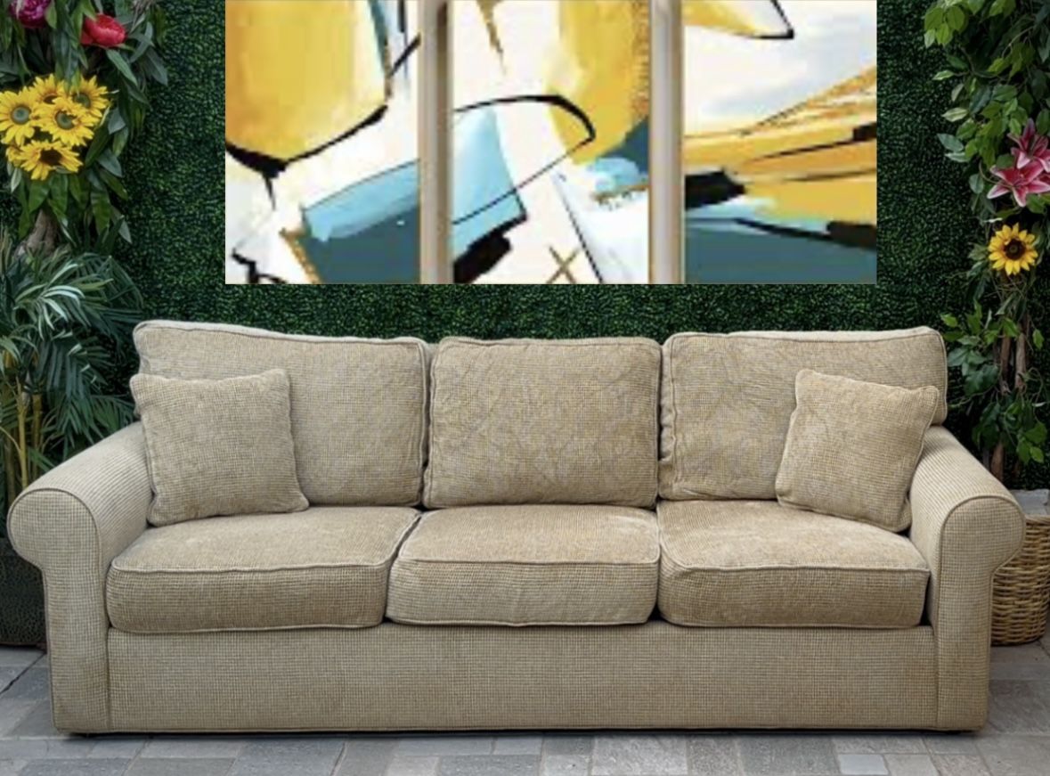 (FREE DELIVERY 🚚) Dark Beige Corduroy Ethan Allen Couch