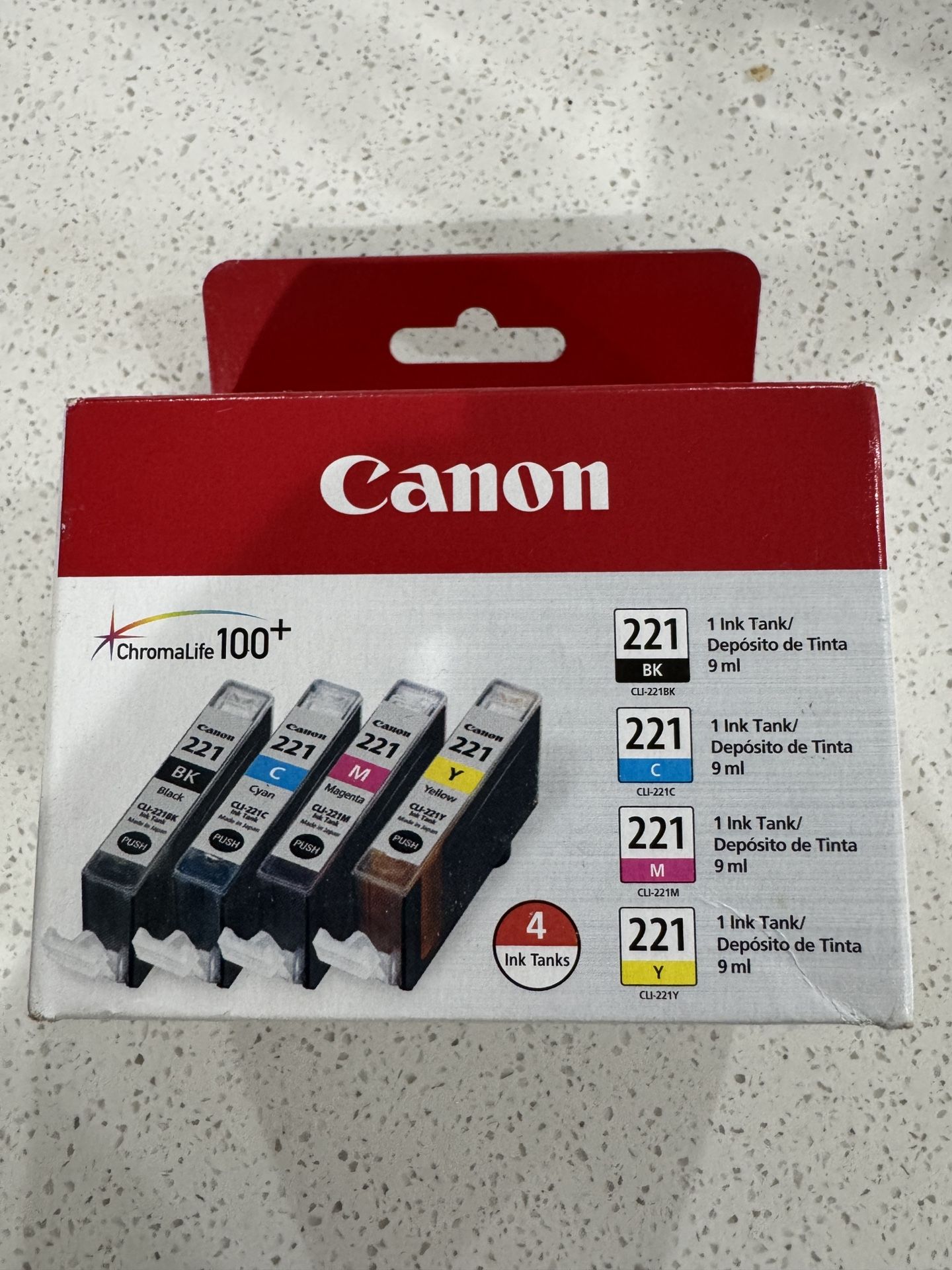 Genuine Canon CL-221 Ink Cartridges - Black, Cyan, Magenta, Yellow - SEALED/NEW