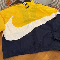Nike Sportswear NSW Big Swoosh Nole Suit xxl 2xl Woven Windbreaker Jacket White Blue yellow AR3132