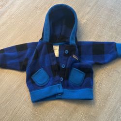 RARE Baby Patagonia Swirly Top Fleece Jacket - Blue Plaid - 3 Months