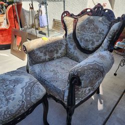 Ornate Chair With Ottomon