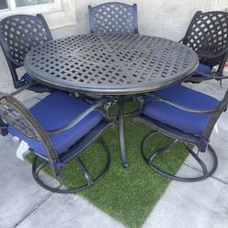 Patio,Outdoor Furniture,5 Rocking And Swivel Chairs With Cushions And Table.