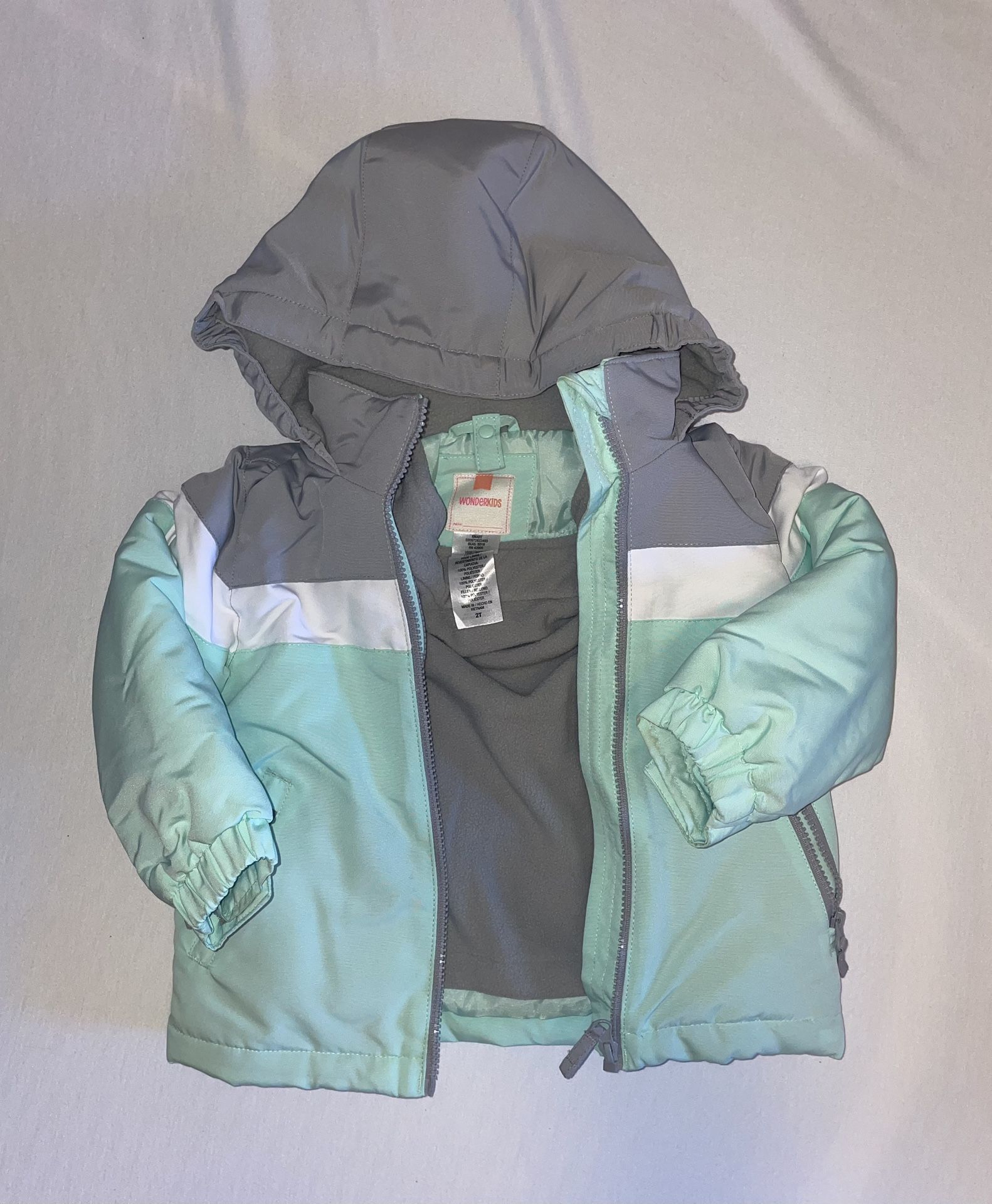 2 in 1 Jacket/Coat Light Mint Green/Grey. Size 2T