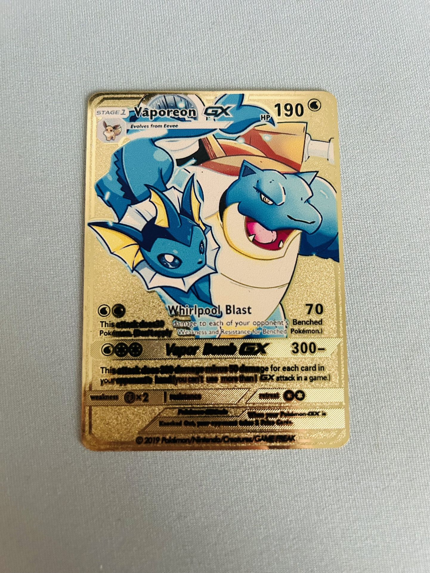 300 gx pokemon cards Pokemon Vaporeon GX Custom Golden Orica Trading Card for Sale in Fullerton,  CA