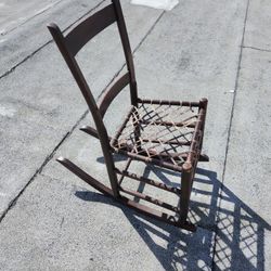 Antique Wood And Rawhide Rocking Chair 