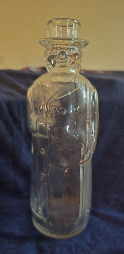 Vintage 1930s Clear Glass Mr Pickwick Figural Vinegar Bottle Charles Dickens 9"