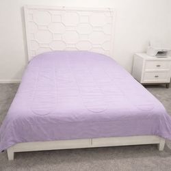 White Full Bed Frame + Nightstand + Dresser