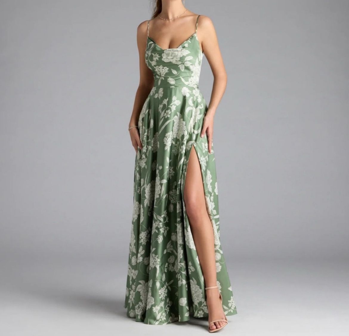 Windsor - Robina Lace Up A Line Floral Satin Formal Dress