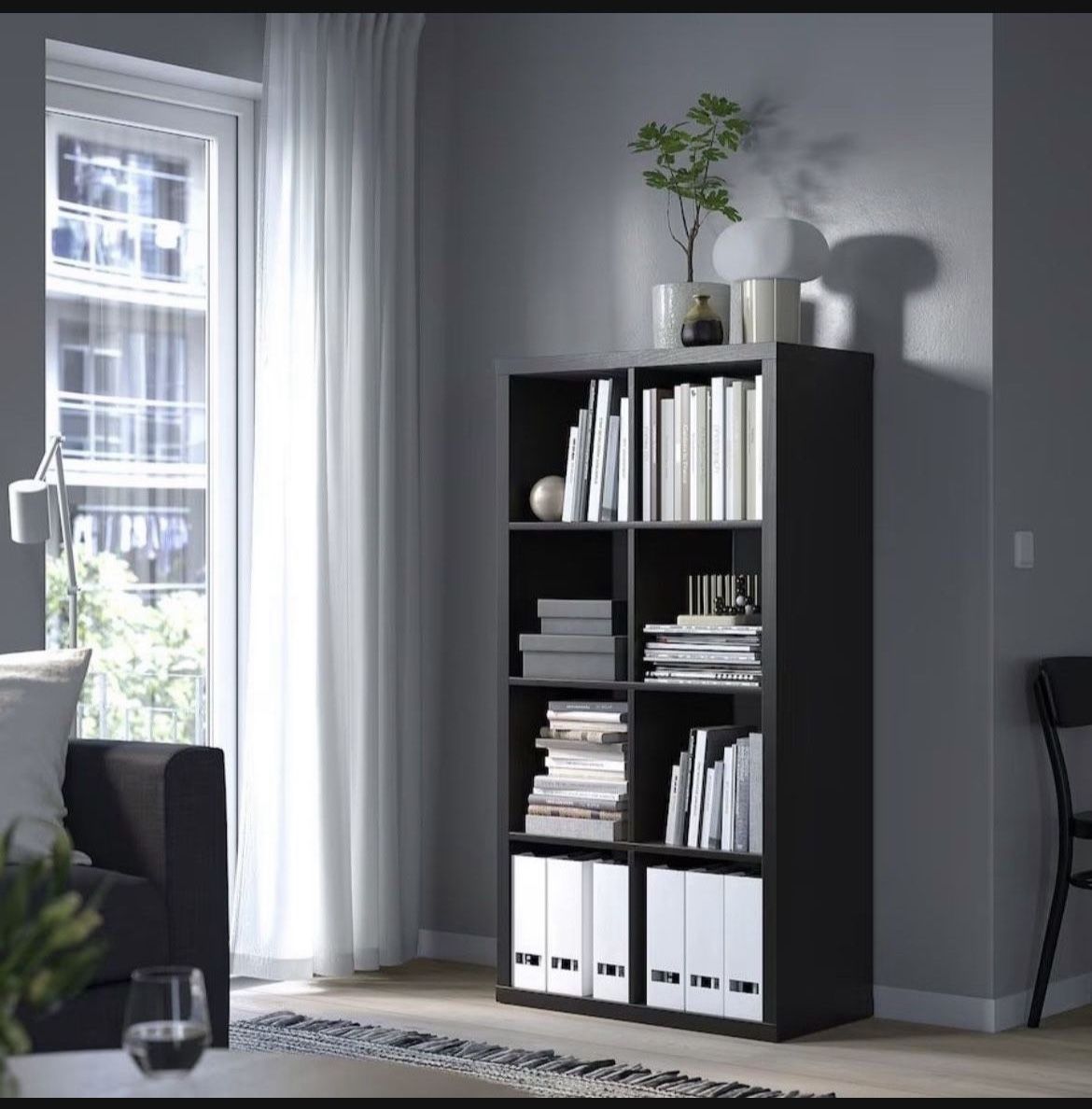 Ikea Kallax Black 8 Cube Storage System w/ 4 White Removable Inserts!