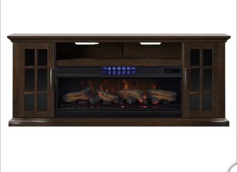 Tresanti Mayson TV Console with a built-in ClassicFlame electric fireplace. 