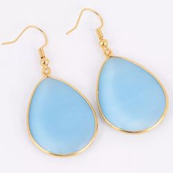 Gold Turquoise Aqua Teal Blue Teardrop Dangle earrings 