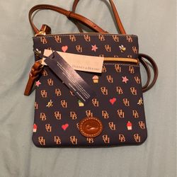 Dooney & Bourke Ashton Gretta Novelty Double Zip Crossbody Navy Blue Bees