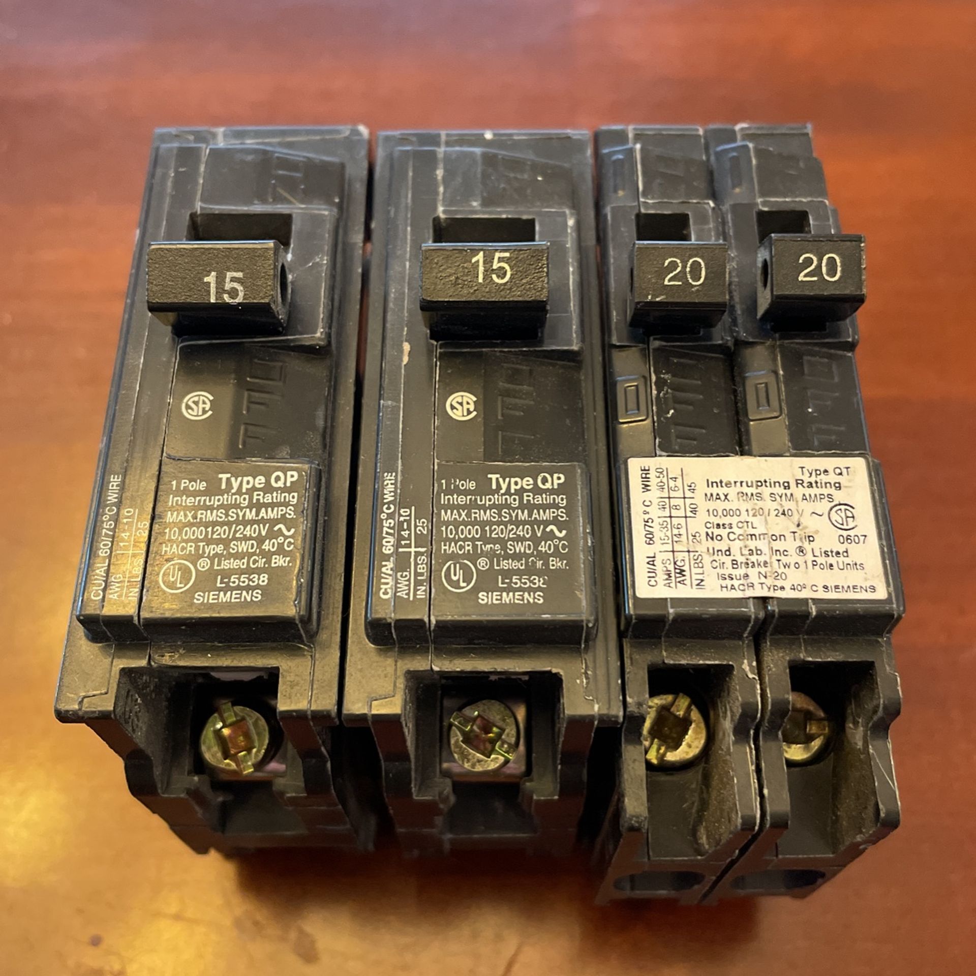 Siemens Circuit Breakers Type QP QT 15 20 Amp for Sale in Golden, CO