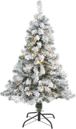 4’ flocked christmas tree with decorations and fairy lights.. battery powered 1776 G94027