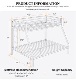 Metal Twin Over Full Bunk Bed Frame