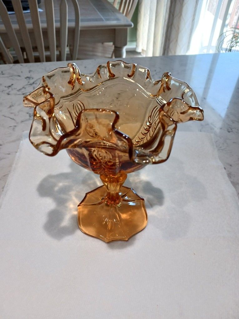 Vintage Amber Glass Pedestal Dish