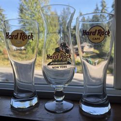 Hard Rock Cafe Glasses Lot of 3 – London, Seattle & New York Hurricane