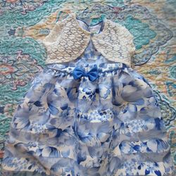 Vestidos De Niña Flores Talla 4  Azul Talla 5