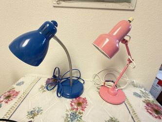 Pair of Blue and Pink Metal Desk Lamps