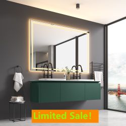 60x48LED Lighted Bathroom Wall Mounted Mirror with High Lumen+Anti-Fog Separately Control+Dimmer Function ON SALE