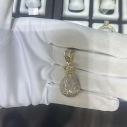 Gold Money Bag Pendant With Diamonds 10 K Gold 