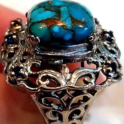 Mojave Blue Turquoise Silver Ring Size 7.5, 8