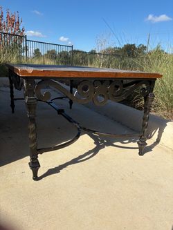 Wood Top Wrought Iron Console Table