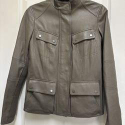 Vince Cargo Zip Lambskin Leather Jacket Gray Green Women’s XS