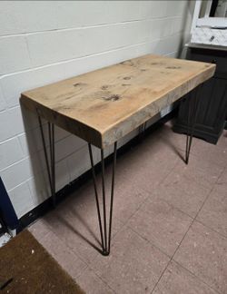 Rustic Industrial Live Edge Wood Console Table / Slabs Accent Desk / Black Steel Hairpin Legs