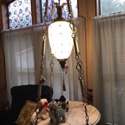 Vintage chandelier lamp with marble table