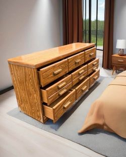 FREE DELIVERY 🚚 Extra Wide 9-Drawer Oak Dresser – Maximum Storage