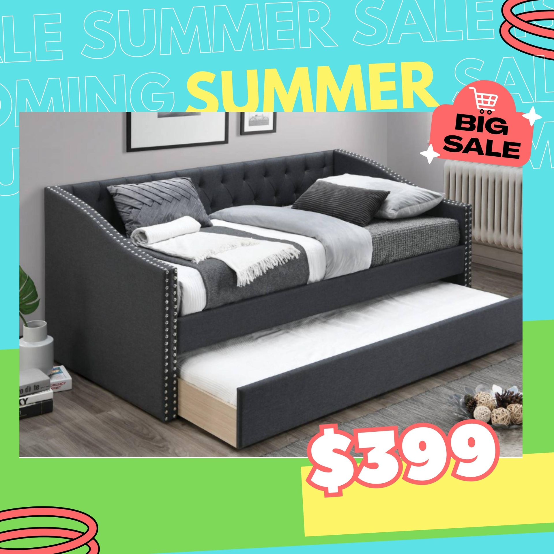 Brand New In Box Day Bed W/ Slats + Trundle And 2 Mattresses. Pick Up