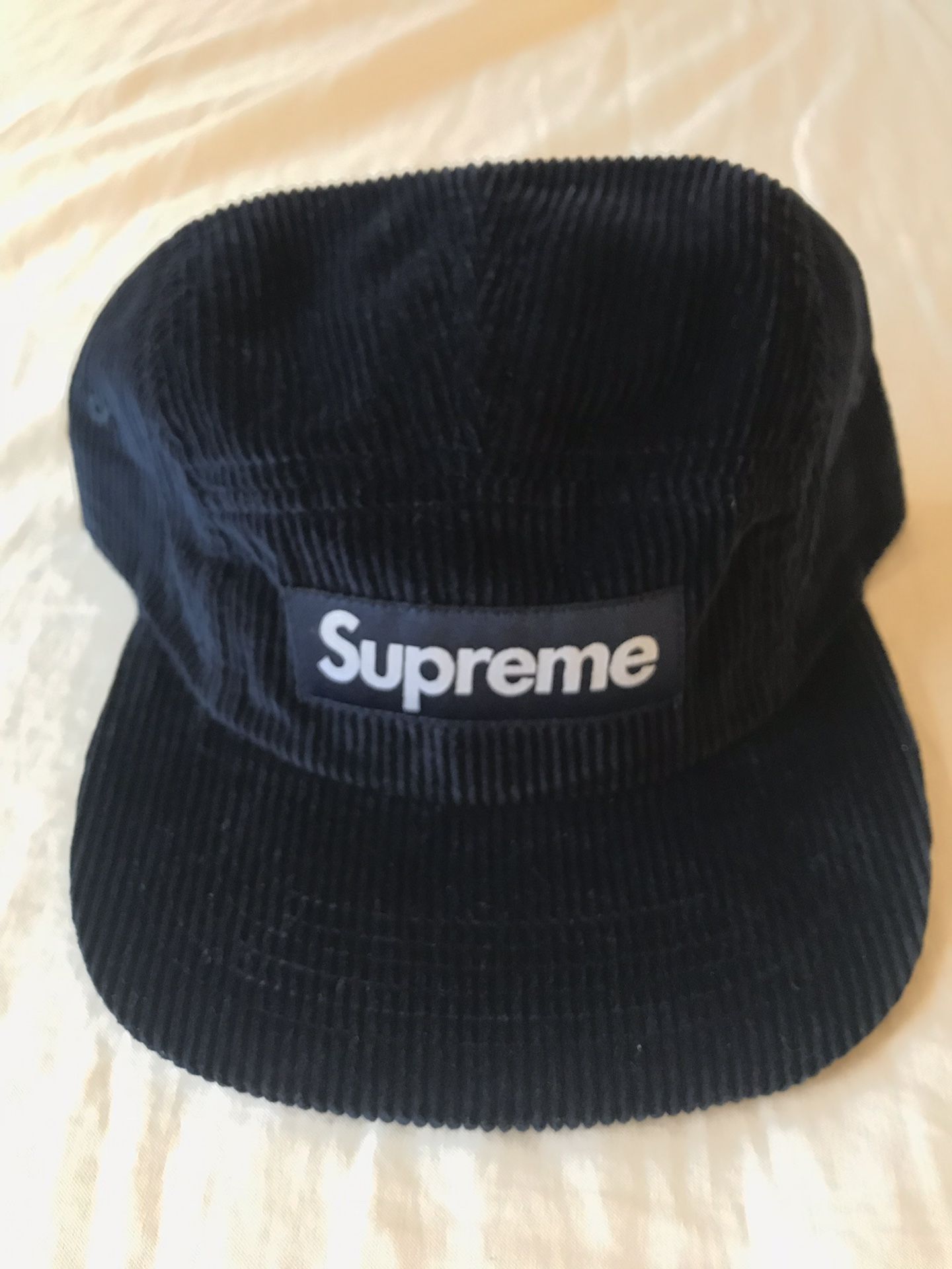 Supreme Corduroy Box Logo Navy Camp Cap SS18 brand new with sticker