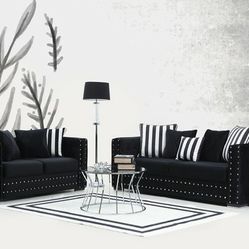 Mosby Black Velvet Sofa & Loveseat

