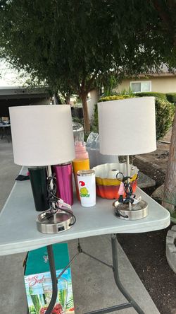 Pair of Table Lamps with White Shades
