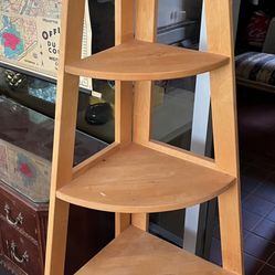 rare wood corner shelving unit 