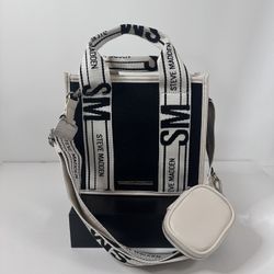 STEVE MADDEN Handbag Women’s Satchel With Pouch (Black & White)