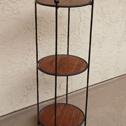 Mid Century Style Wrought Iron & Bamboo Round Plant Stand
