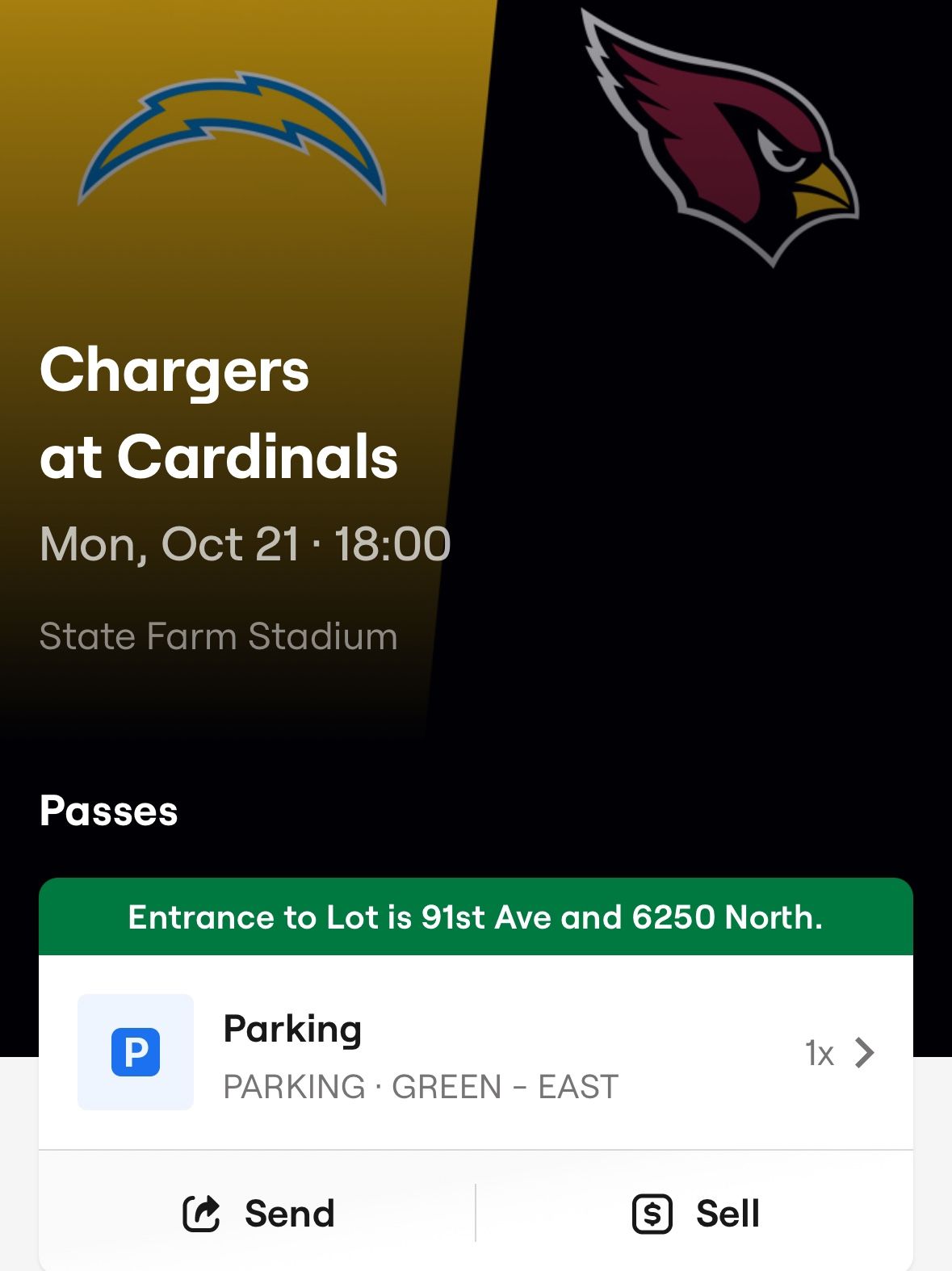 Parking pass - Cardinals Vs Chargers