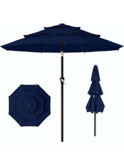 3 Tier 9 ft Outdoor Patio Umbrella with Tilt and Crank, with base