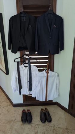 Two youth kids suits, shirts, shoes, ties, belts (ages 10-14)